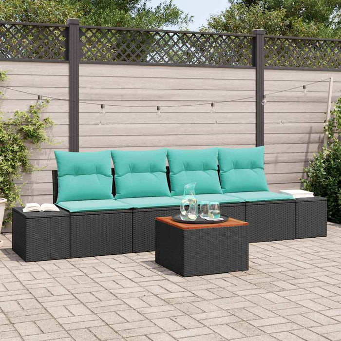 Set de canapele pentru grădină cu pernă 5 pcs Negru poliratan WALTI
