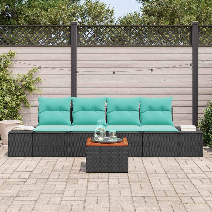 Set de canapele pentru grădină cu pernă 5 pcs Negru poliratan WALTI