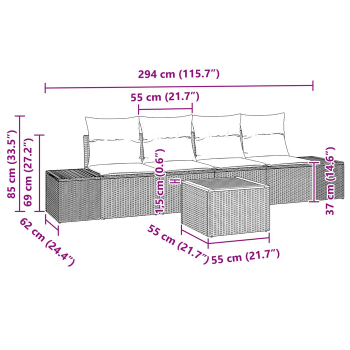 Set de canapele pentru grădină cu pernă 5 pcs Negru poliratan WALTI