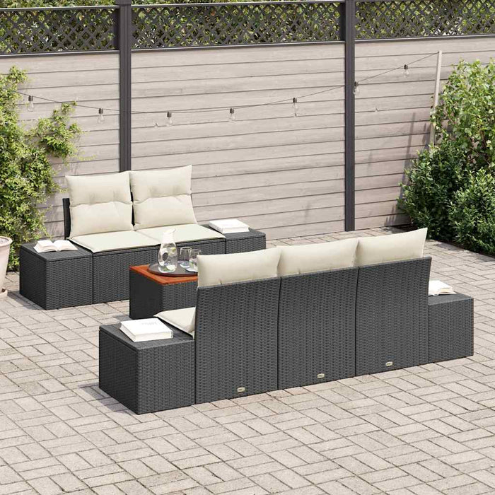 Set canapele grădină , 6 piese, cu perne, din ratan negru și lemn de acacia - WALTI WALTI
