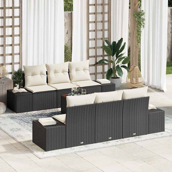 Set canapea grădină, 7 piese cu perne, rattan negru și acacia - WALTI WALTI