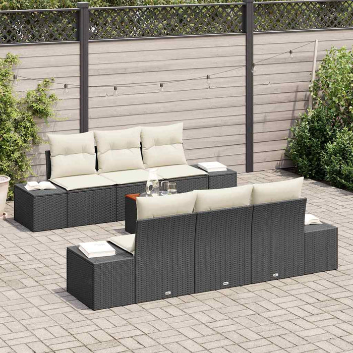 Set canapea grădină, 7 piese cu perne, rattan negru și acacia - WALTI WALTI