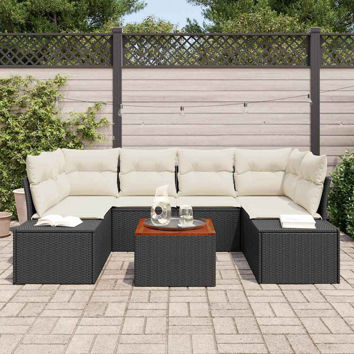 Set de canapea de grădină cu 7 piese și pernuțe, negru, din rattan și acacia. - WALTI WALTI