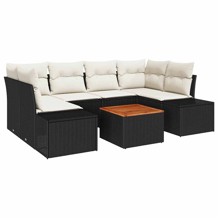 Set de canapea de grădină cu 7 piese și pernuțe, negru, din rattan și acacia. - WALTI WALTI