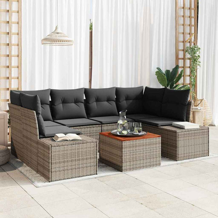 Set de canapele de grădină 7 piese cu perne, gri din rattan sintetic, lemn de acacia - WALTI WALTI