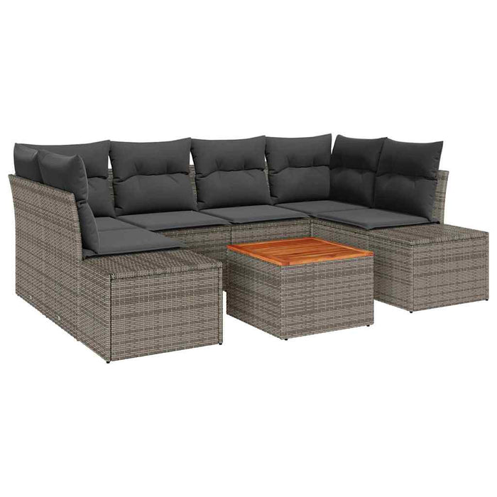 Set de canapele de grădină 7 piese cu perne, gri din rattan sintetic, lemn de acacia - WALTI WALTI