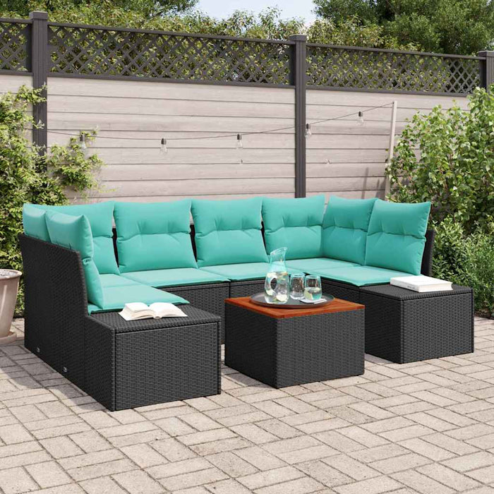 Set de canapele pentru grădină cu pernă 7 pcs Negru poliratan WALTI
