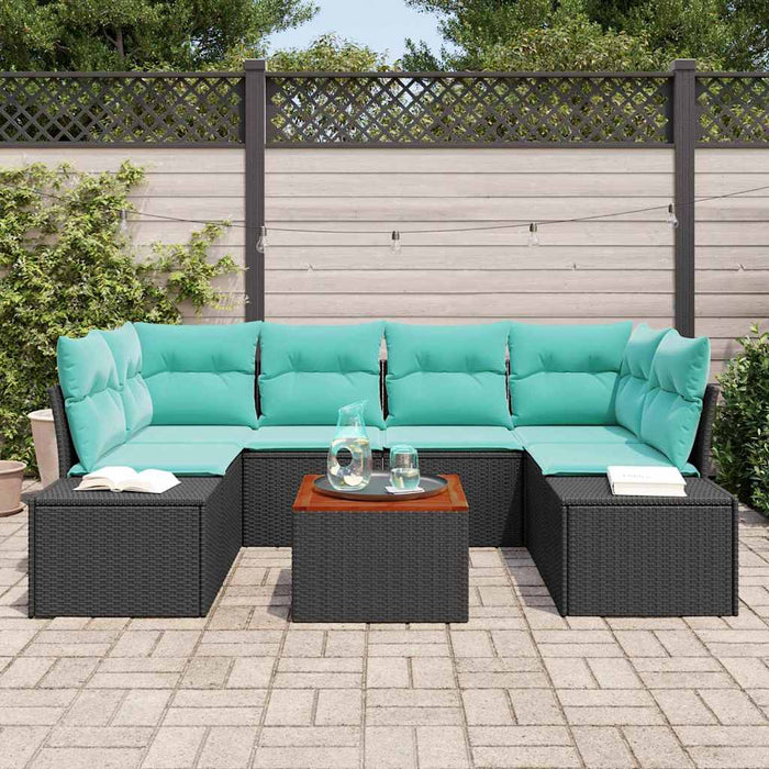 Set de canapele pentru grădină cu pernă 7 pcs Negru poliratan WALTI