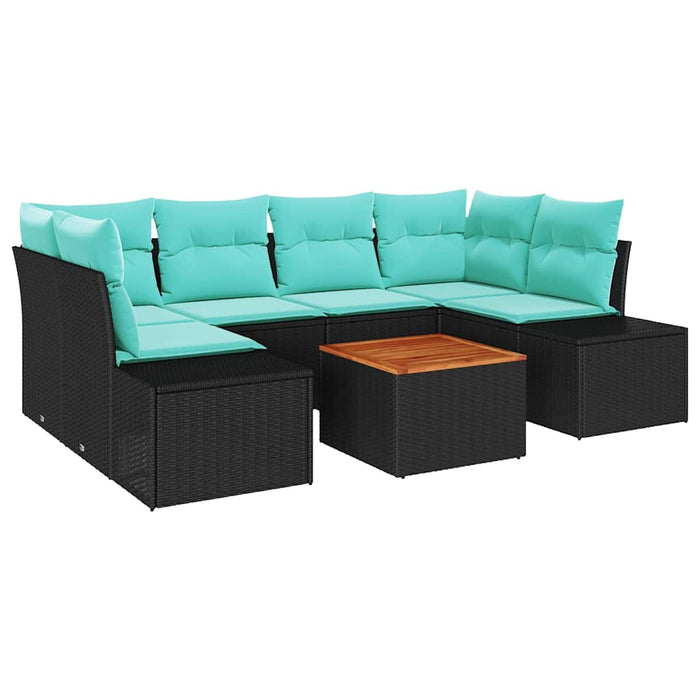 Set de canapele pentru grădină cu pernă 7 pcs Negru poliratan WALTI