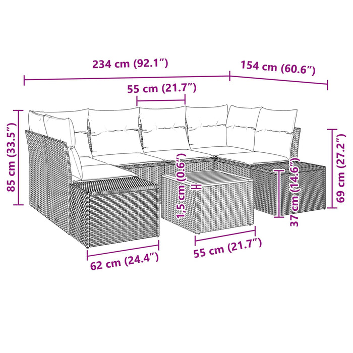 Set de canapele pentru grădină cu pernă 7 pcs Negru poliratan WALTI
