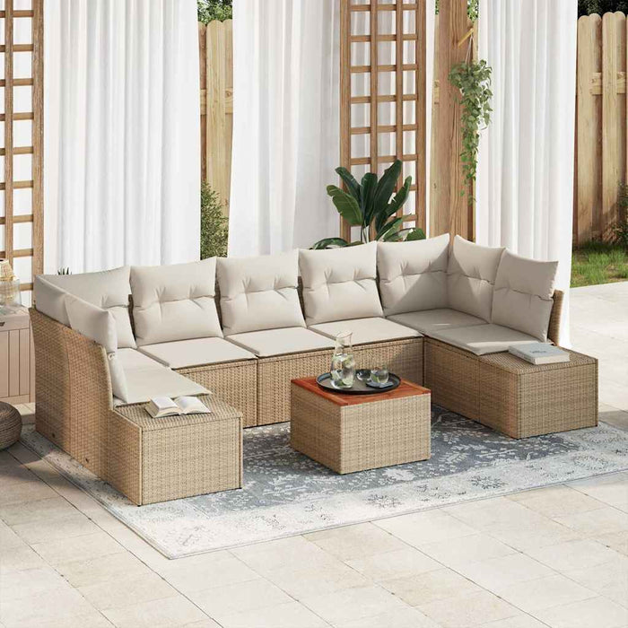 Set de canapele de grădină 8 piese cu perne bej din rattan și acacia - WALTI WALTI