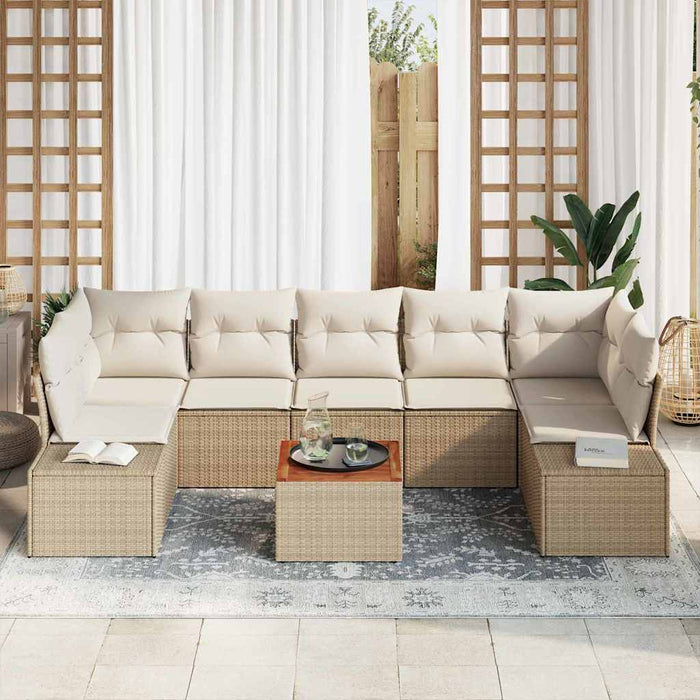 Set de canapele de grădină 8 piese cu perne bej din rattan și acacia - WALTI WALTI