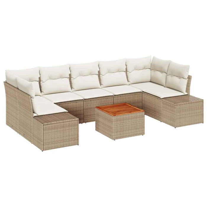 Set de canapele de grădină 8 piese cu perne bej din rattan și acacia - WALTI WALTI