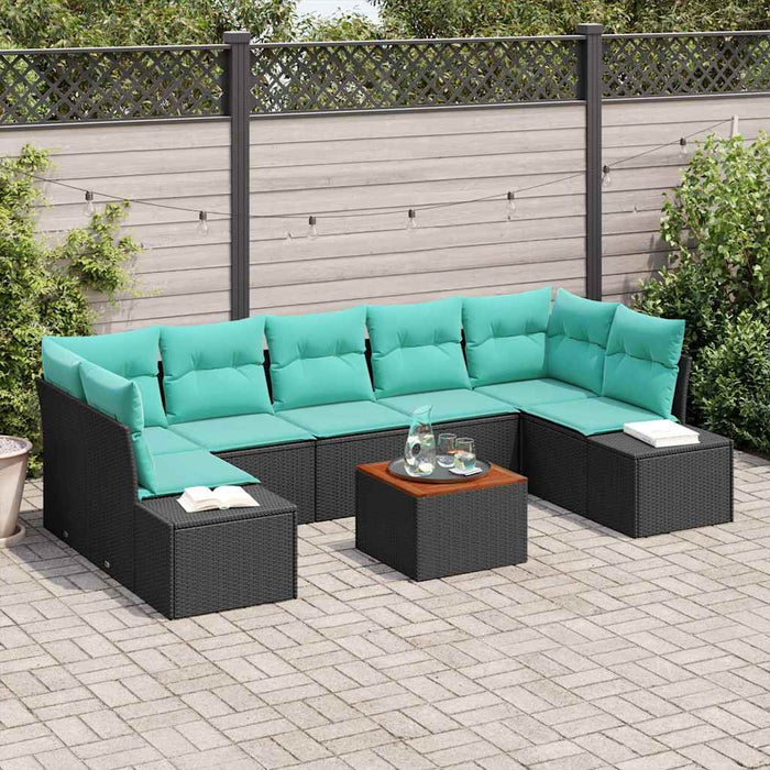 Set de canapele pentru grădină cu pernă 8 pcs Negru poliratan WALTI