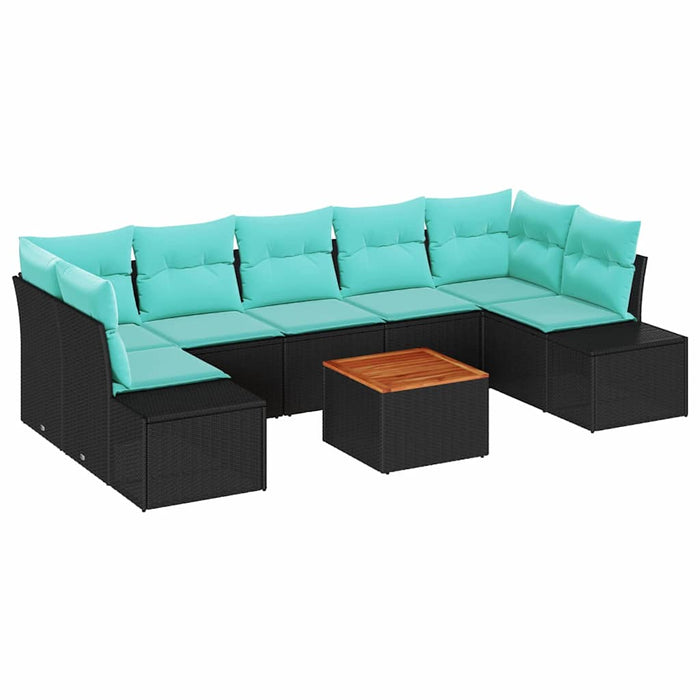 Set de canapele pentru grădină cu pernă 8 pcs Negru poliratan WALTI