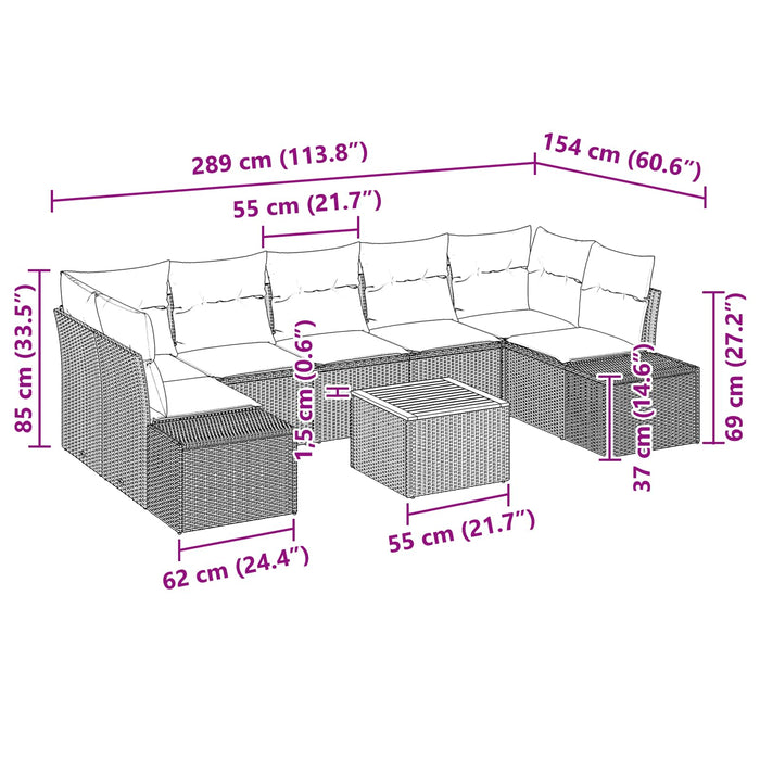 Set de canapele pentru grădină cu pernă 8 pcs Negru poliratan WALTI