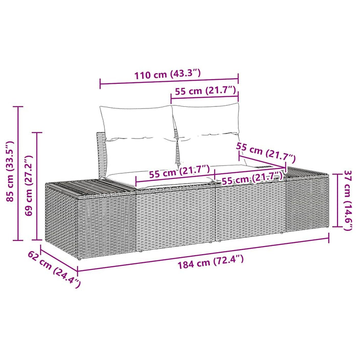 <strong>Set de canapea de grădină </strong> cu 9 piese și perne din rattan sintetic negru și acacia. - WALTI WALTI