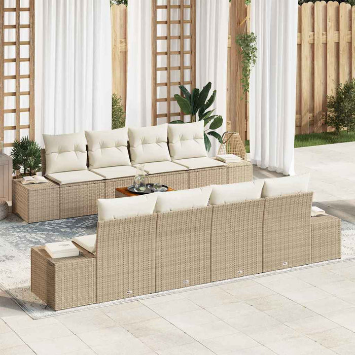 Set canapea de grădină 9 piese cu perne bej, rattan sintetic, acacia - WALTI WALTI