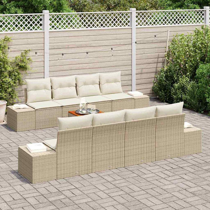 Set canapea de grădină 9 piese cu perne bej, rattan sintetic, acacia - WALTI WALTI