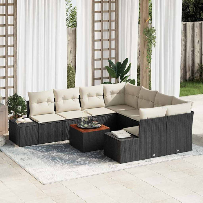 Set de canapele pentru grădină, 9 piese, cu perne, din rattan sintetic și acacia. - WALTI WALTI