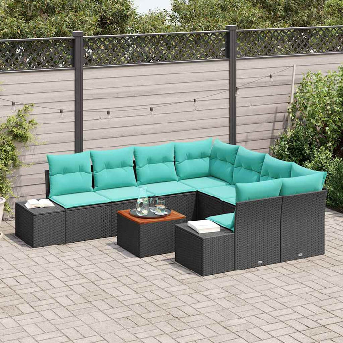 Set de canapele pentru grădină cu pernă 9 pcs Negru poliratan WALTI