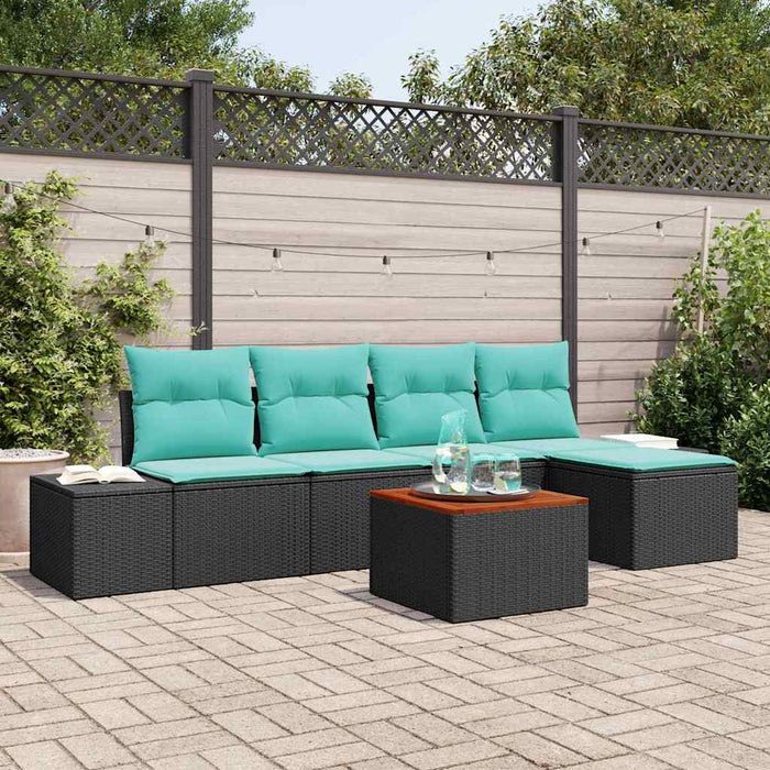 Set de canapele pentru grădină cu pernă 6 pcs Negru poliratan WALTI