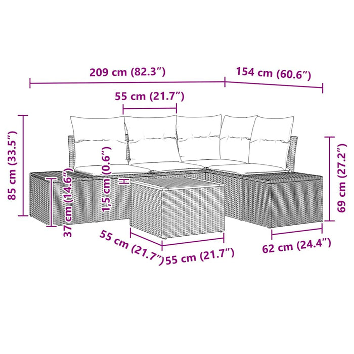 Set de canapele pentru grădină 5 buc. Negru poliratan - WALTI WALTI