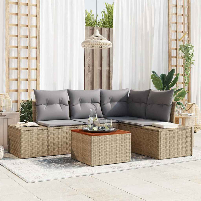 Set canapea grădină, 5 piese, perne ratan poliesteric bej, acacia - WALTI WALTI