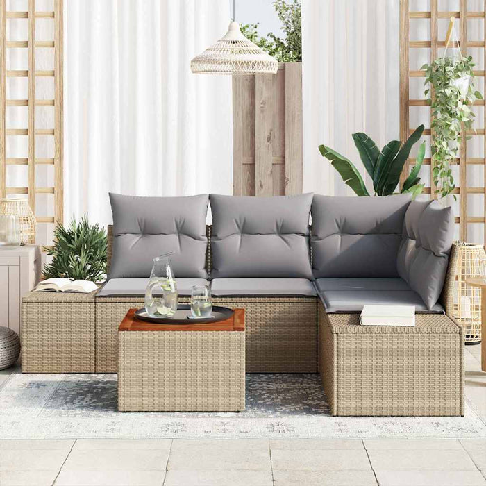 Set canapea grădină, 5 piese, perne ratan poliesteric bej, acacia - WALTI WALTI