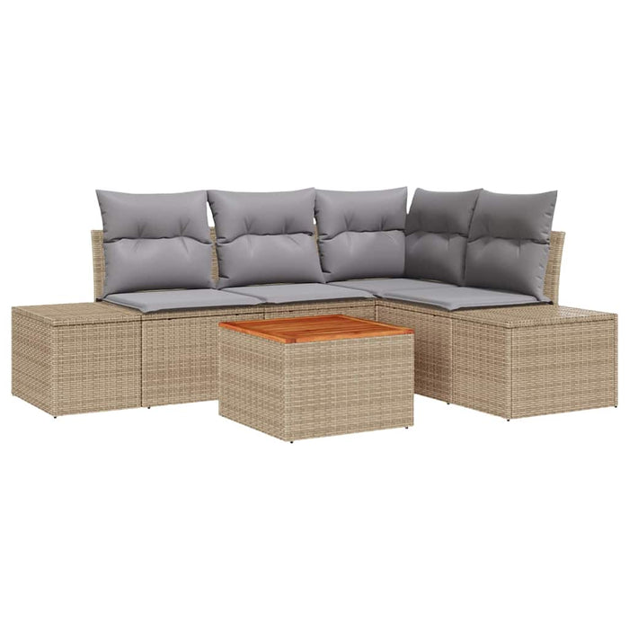 Set canapea grădină, 5 piese, perne ratan poliesteric bej, acacia - WALTI WALTI