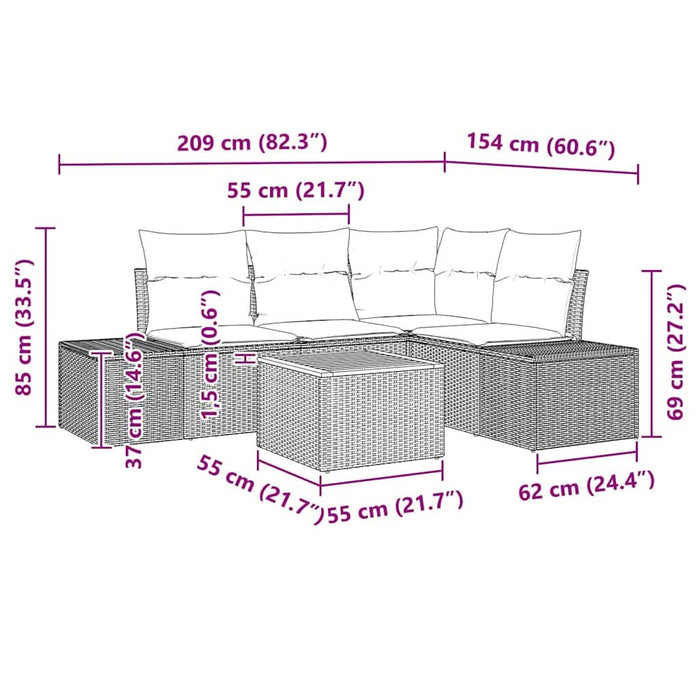 Set de canapele pentru grădină cu pernă 5 pcs Negru Rattan poli - WALTI WALTI