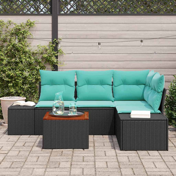 Set de canapele pentru grădină cu pernă 5 pcs Negru poliratan WALTI