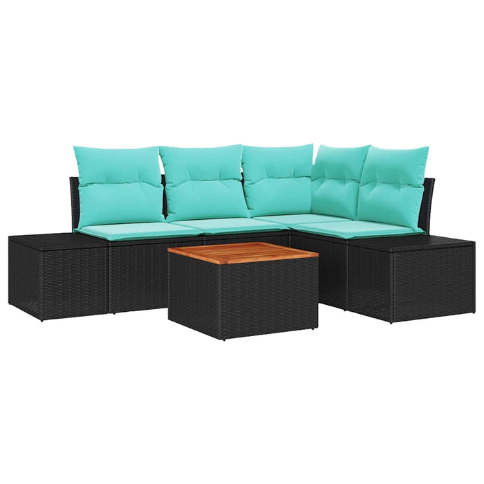 Set de canapele pentru grădină cu pernă 5 pcs Negru poliratan WALTI