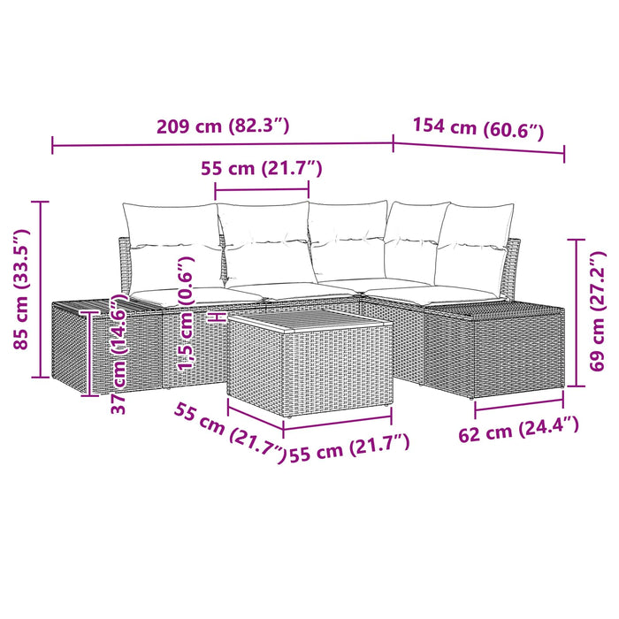 Set de canapele pentru grădină cu pernă 5 pcs Negru poliratan WALTI