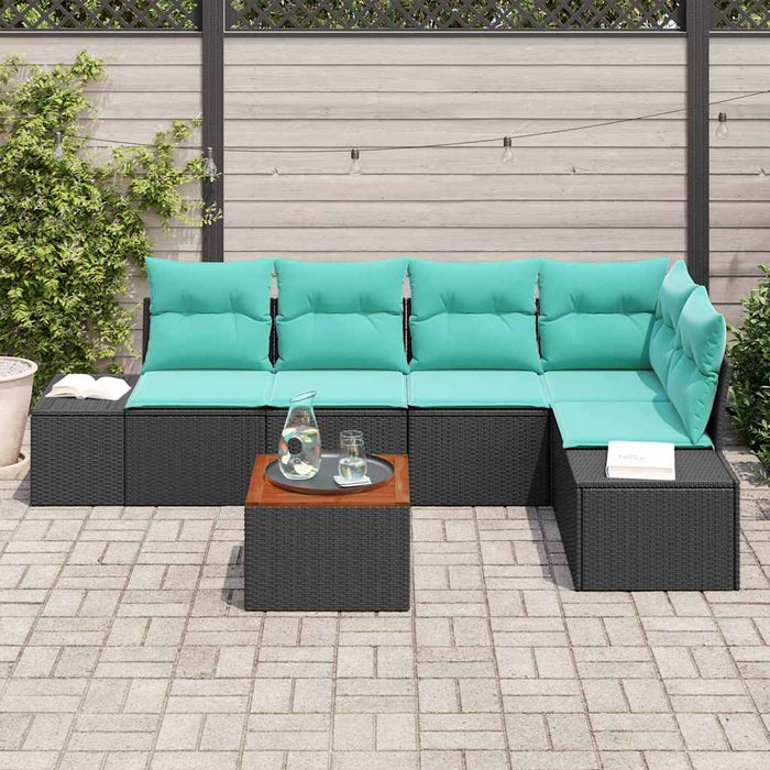Set de canapele pentru grădină cu pernă 6 pcs Negru poliratan WALTI