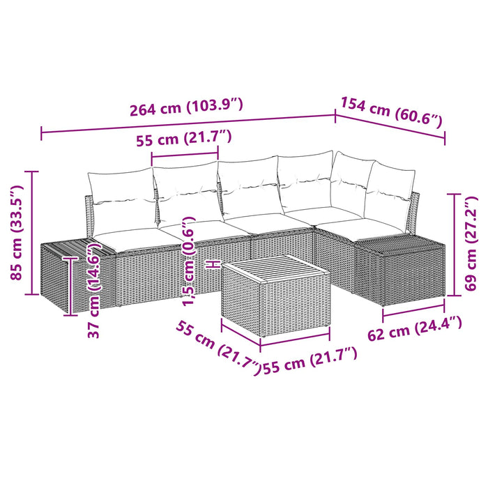 Set de canapele pentru grădină cu pernă 6 pcs Negru poliratan WALTI