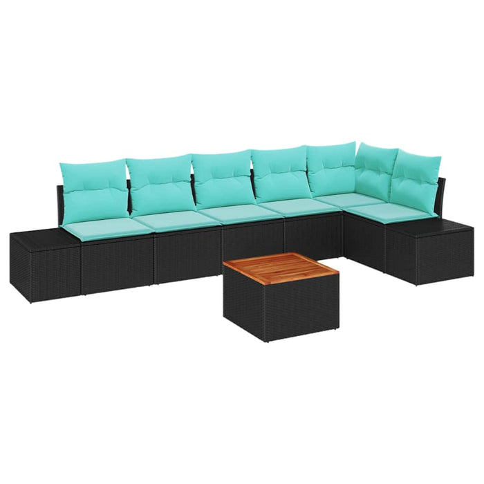Set de canapele pentru grădină cu pernă 7 pcs Negru poliratan WALTI