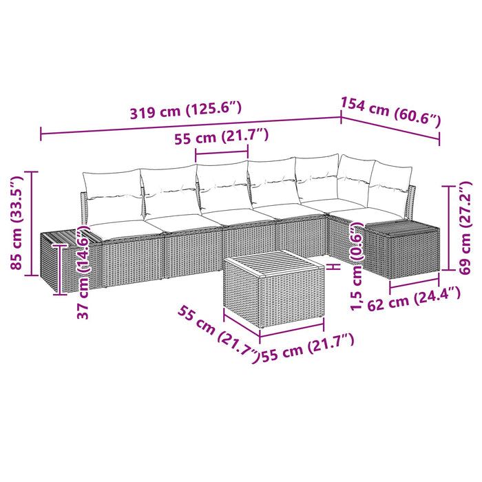Set de canapele pentru grădină cu pernă 7 pcs Negru poliratan WALTI