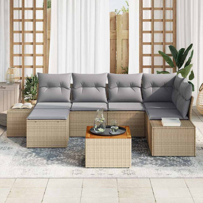 Set de canapele pentru grădină cu pernă 7 pcs Bej Rattan poli - WALTI WALTI