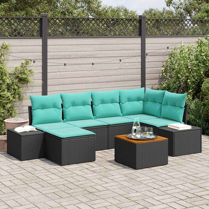 Set de canapele pentru grădină cu pernă 7 pcs Negru poliratan WALTI