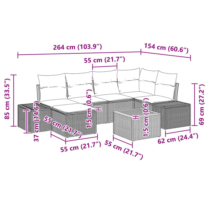 Set de canapele pentru grădină cu pernă 7 pcs Negru poliratan WALTI