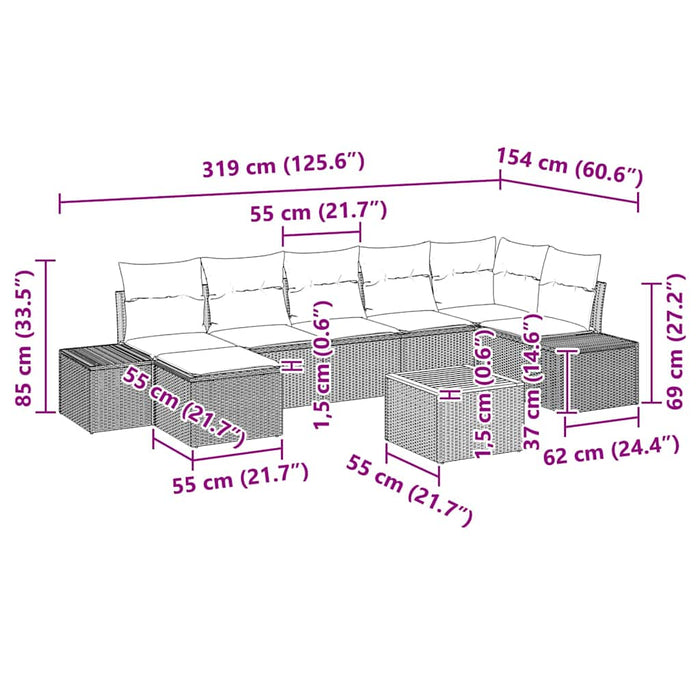 Set de canapele pentru grădină cu pernă 8 pcs Negru Rattan poli - WALTI WALTI