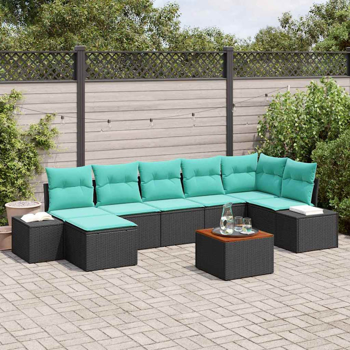 Set de canapele pentru grădină cu pernă 8 pcs Negru poliratan WALTI