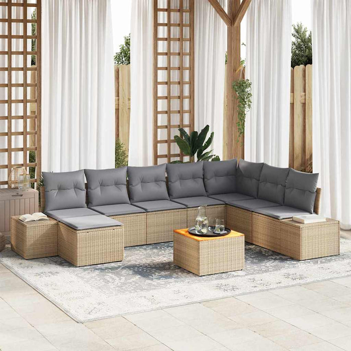Set de canapele pentru grădină cu pernă 9 pcs Bej Rattan poli - WALTI WALTI