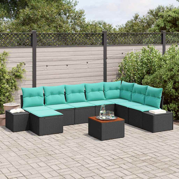 Set de canapele pentru grădină cu pernă 9 pcs Negru poliratan WALTI