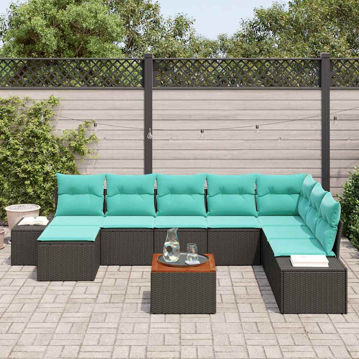 Set de canapele pentru grădină cu pernă 9 pcs Negru poliratan WALTI