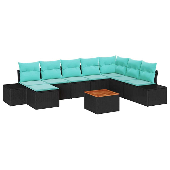 Set de canapele pentru grădină cu pernă 9 pcs Negru poliratan WALTI