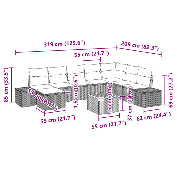 Set de canapele pentru grădină cu pernă 9 pcs Negru poliratan WALTI
