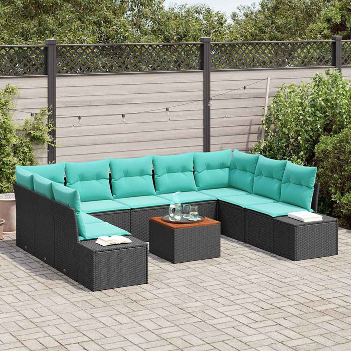 Set de canapele pentru grădină cu pernă 10 pcs Negru poliratan WALTI