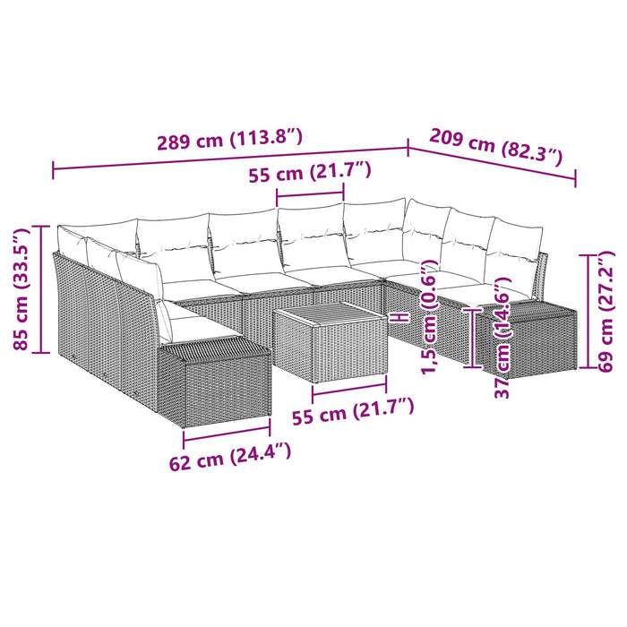 Set de canapele pentru grădină cu pernă 10 pcs Negru poliratan WALTI